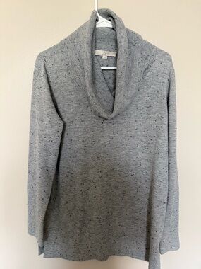 LOFT Speckled Light Gray Cowl Neck Sweater